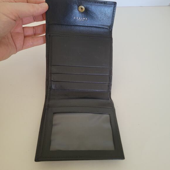 Celine Macadam Vintage Wallet Purse Leather Black Bifold ID Medium Compact Logo - Picture 3 of 13